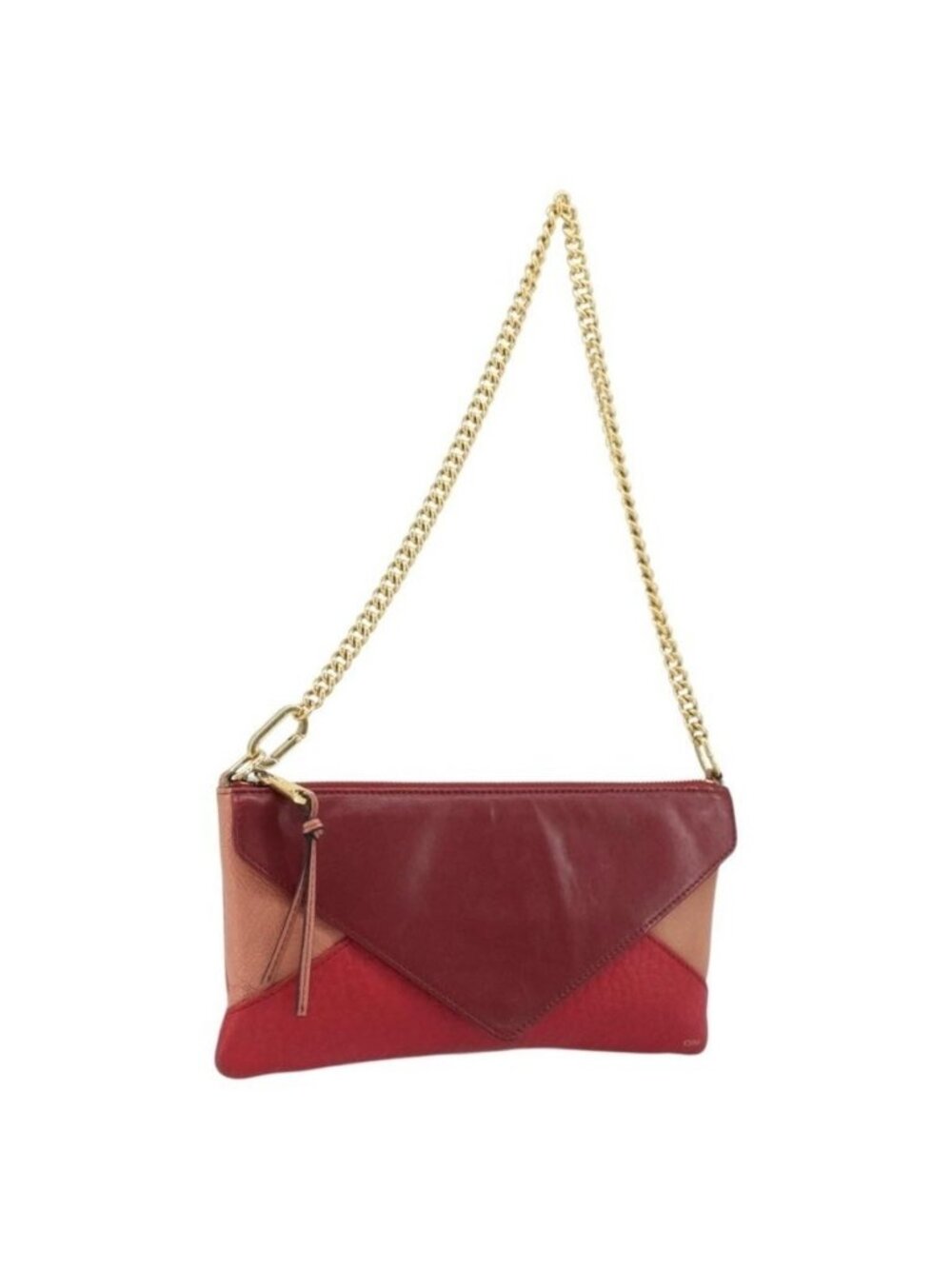 Authentic Chloe Shoulder Bag Leather Red Gold